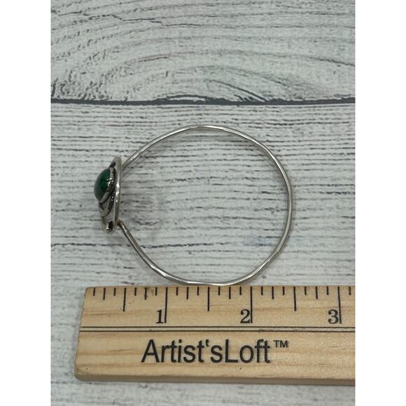 Sterling Silver 925 Modernist Swirl Cuff Bracelet with Green Malachite Cabochon - Picture 9 of 9